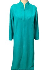 Vintage Shadowline Classic Zip Front Green Long Fleece Robe USA Made Medium P