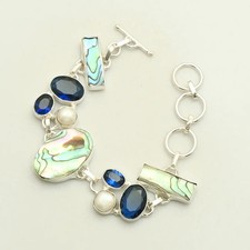 Abalone Shell Tanzanite Gemstone Handmade Bracelet Jewelry 21 Gms Gift AB 52470