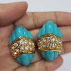 QVC Kenneth Jay Lane Goldtone Fluted Crystal Blue Demi Hoop Earrings — photo 2