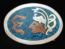 OA13162 VINTAGE 1970s  INDIAN CHIEF  SOUTHWESTERN DESIGN SILVERTONE BUCKLE