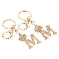 Initial Letter Keychain, 2 Pcs Letter m Crown Design Charm, Gold Tone