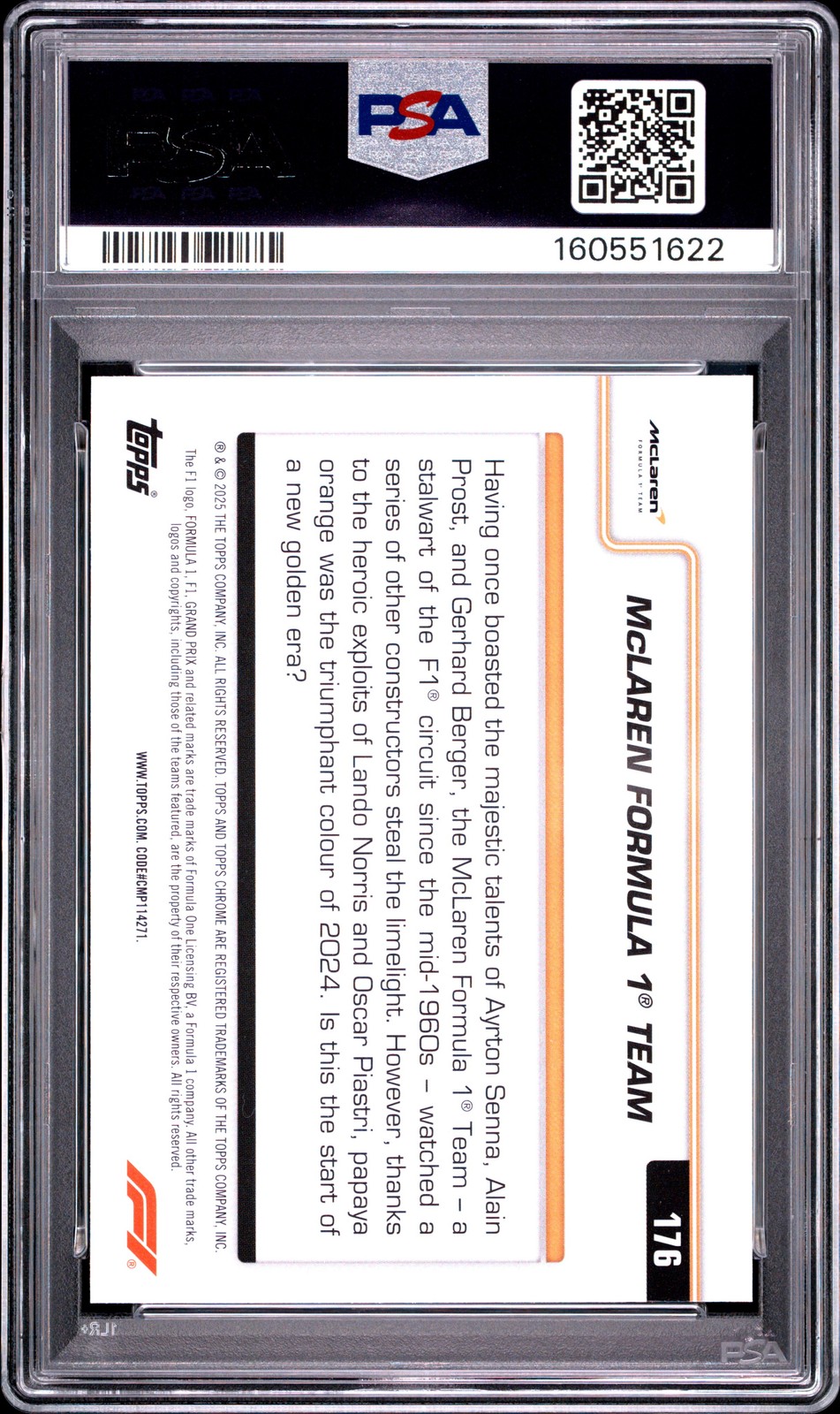 2025 TOPPS CHROME FORMULA 1 BLACK & WHITE LAZER MCLAREN FORMULA 1 TEAM PSA 9 view 2