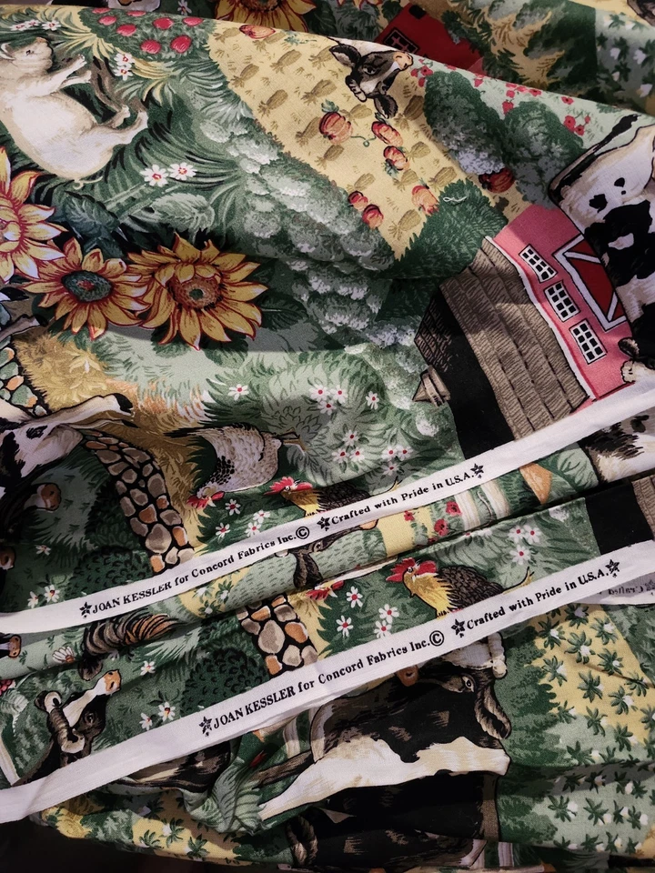 Vintage Joan Kessler for Concord Farm Cows Barn Cotton Fabric by 1/2 Yard USA - Image 3 of 4