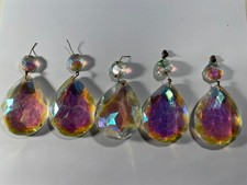 Vintage Iridescent Teardrop Crystal Prisms - Lot of 5 - From a Chandelier Lamp
