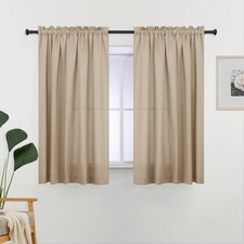L.Z.E Non-See-Through Privacy Curtains 63 Inch Length 2 Panels Set, Beige Lig...