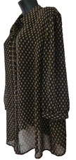 Woman's Chaps Plus Size 20W Sheer Brown Geometric Design 3/4 Gathered Sleeve