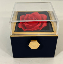 Preserved Red Rose Rotating Jewelry Gift Box Blue Gold Red Valentine's Day