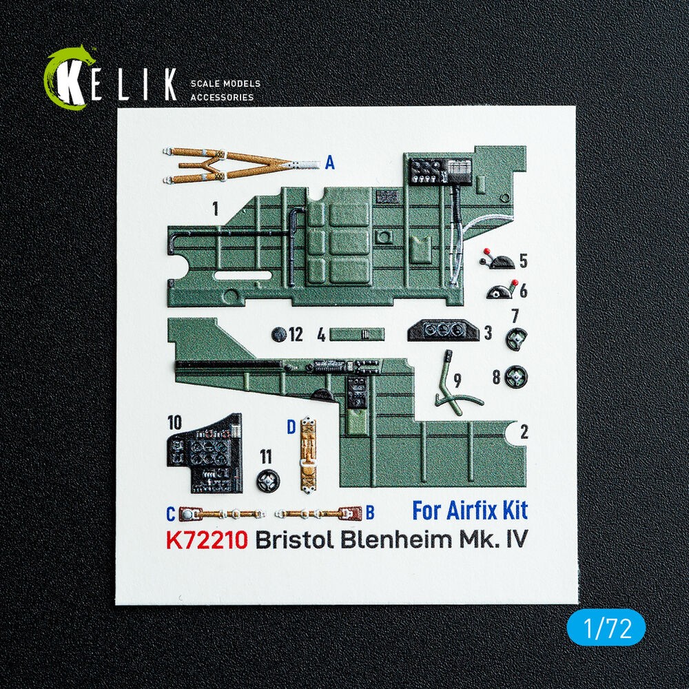 Kelik 72210 1:72 Bristol Blenheim Mk.IV Interior 3D Decals for Airfix Kit