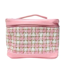 Ulta Makeup Cosmetic Train Case Travel Plaid Pink White Zipper Foldable Lined