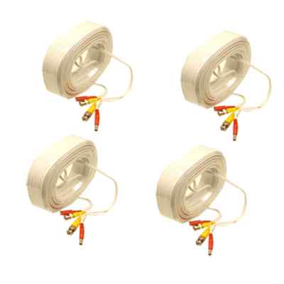 4 x 45 Ft CCTV Cameras Video White Cable BNC+Power