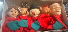 vintage christmas Puppets Santa Reindeer Snowman 5 in box