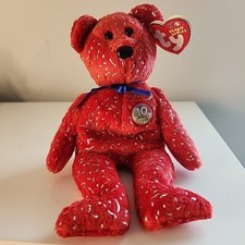 TY Beanie Baby - DECADE the Bear (Red) Blue Ribbon