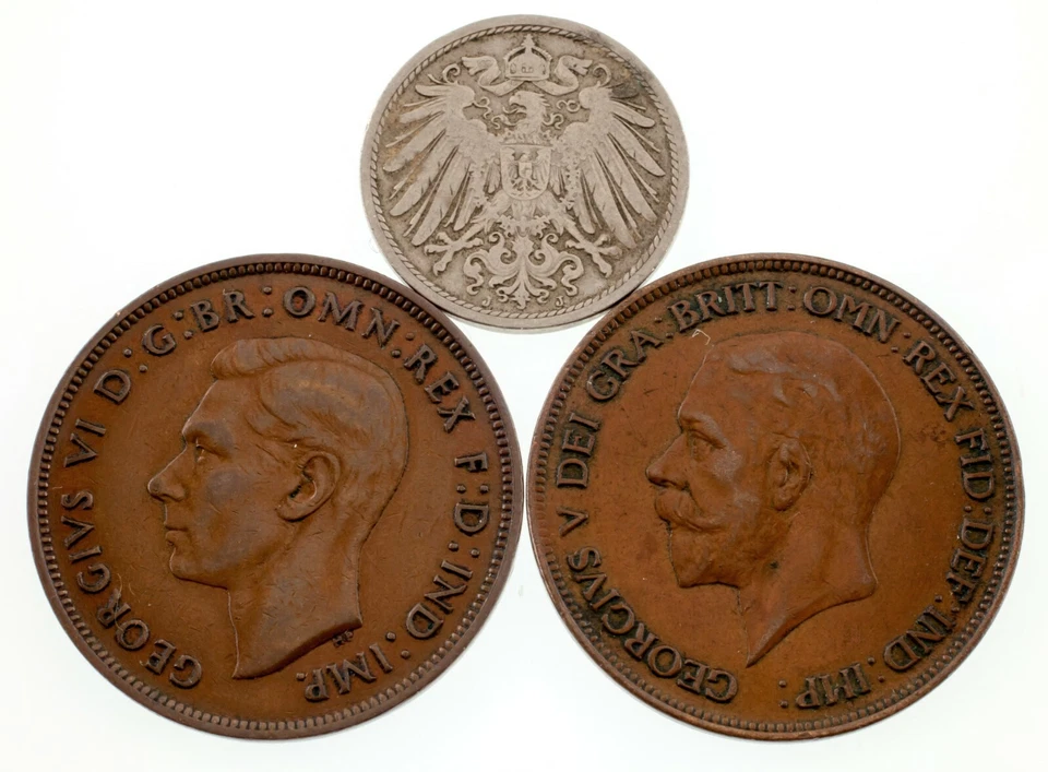 Lot of 3 Coins Germany 1900 10 Pfennig and Great Britain 1 Penny (2 Coins) XF - Image 2 of 3