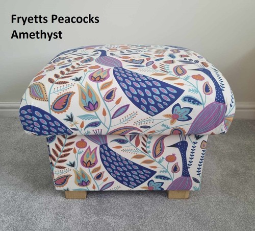 Storage Footstool Pouffe Footstall Accent Floral Peacocks Teal Ochre Blue Grey - Picture 84 of 317