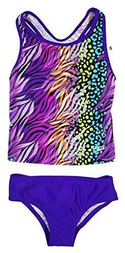 Speedo Girls' Sporty Splice Tankini 2-Piece Swimsuit - Pink, Purple, Blue - Picture 2 of 22
