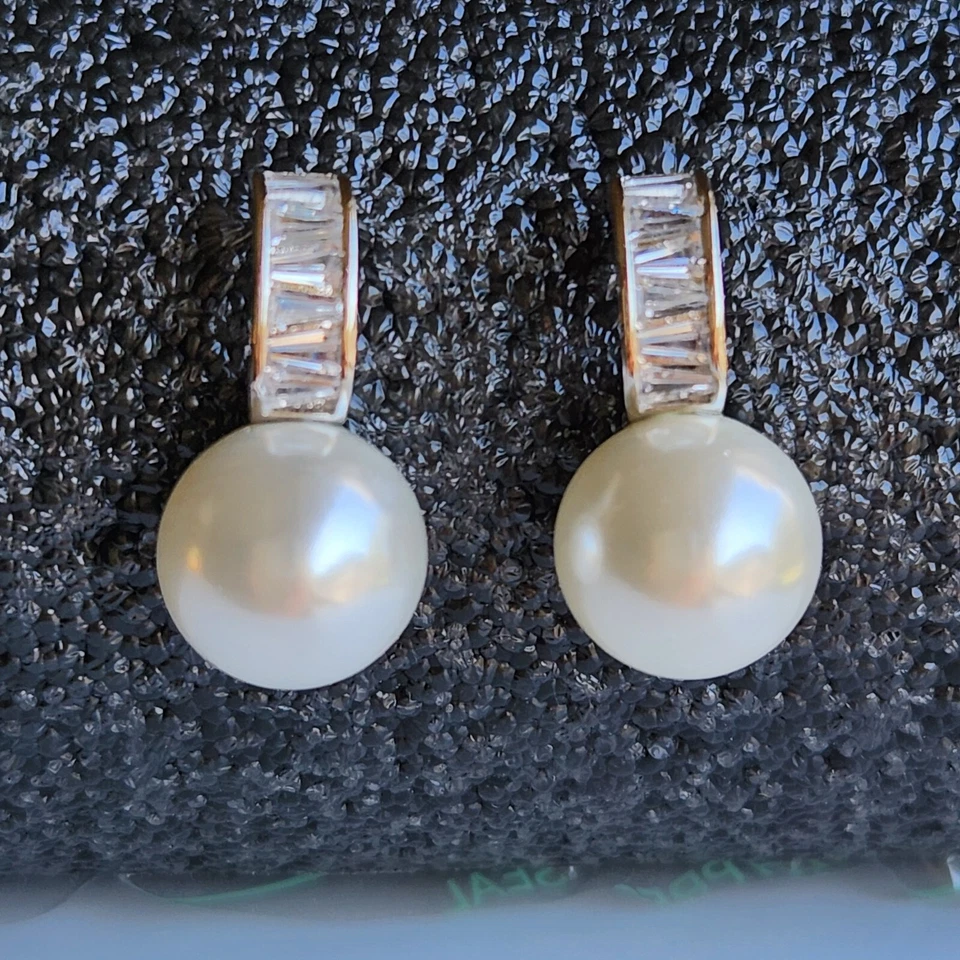 Pendientes tipo argolla colgantes/gotas Sea Shell 0,5 pulgadas de circonita cúbica placa de oro blanco plata Foto 2 de 3