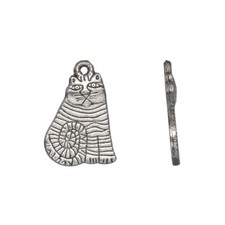 20 Antiqued Silver Plated Pewter 18x14mm Striped Sitting CAT Charms