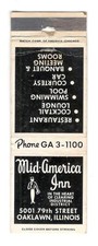 MID AMERICAN INN OAKLAWN ILLINOIS Vintage Mat...