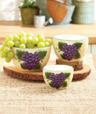 Set Of Three Grape Mixing Bowls Grape Serving Bowls Set Fruits ...