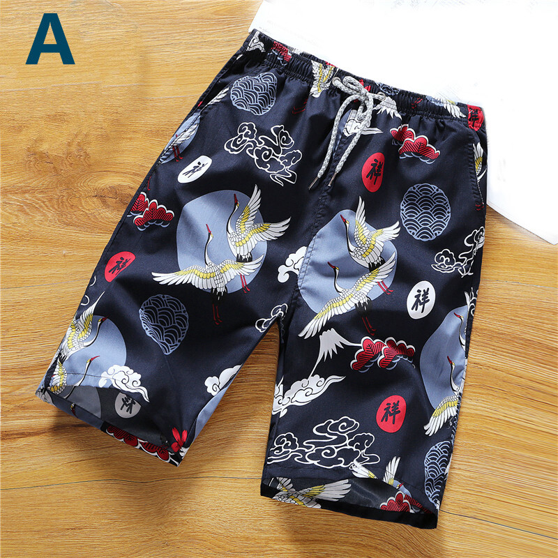 Men Shorts Swim Trunks Printed Quick Dry Loose Soft Drawstring Summer Beach