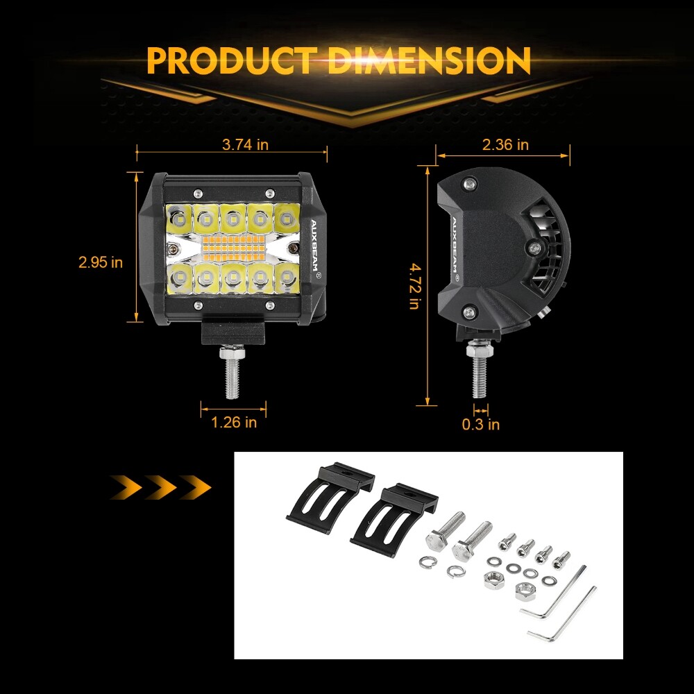 AUXBEAM 4" INCH LED PODS WORK LIGHT BAR SPOT BEAM DRIVING OFFROAD SUV ATV TRUCK - Thumbnail 4