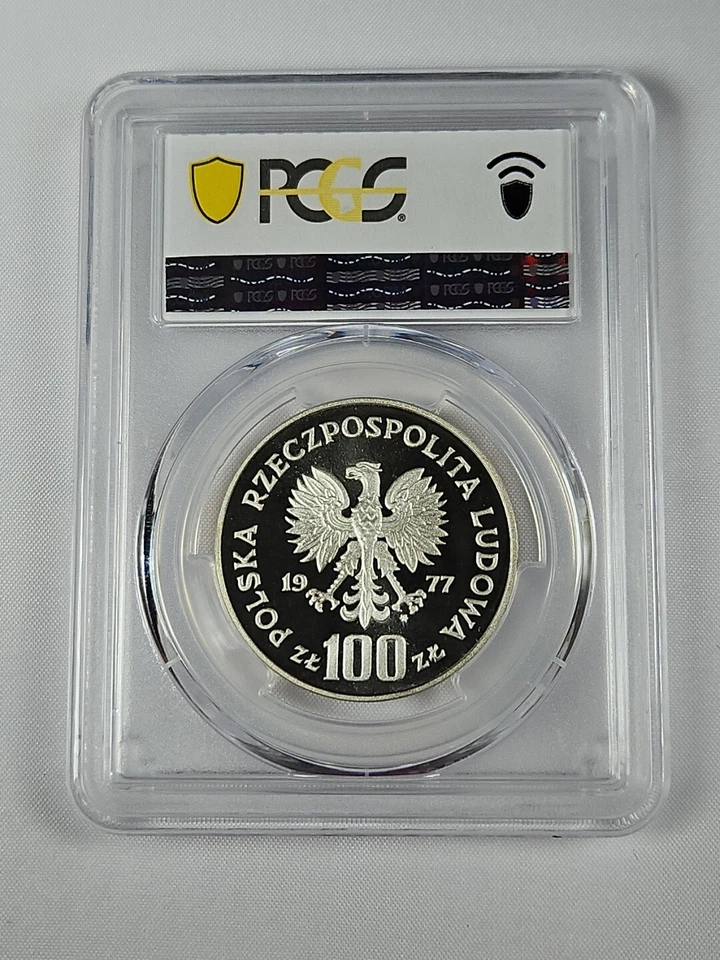 Polonia 1977 100 zlotych plata prueba búfalo europeo - graduación profesional pr69dcam Foto 3 de 3