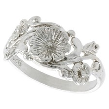 Sterling Silver High Polished Flower Design Ladies Ring