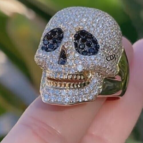 Anello testa teschio 2 carati 100% originale moissanite per lui placcato oro giallo argento - Foto 6 di 7