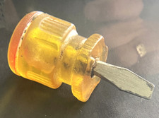 Vintage Sears Stubby Flat Head Slotted Screwdriver USA Made Yellow 41443 BF Tool