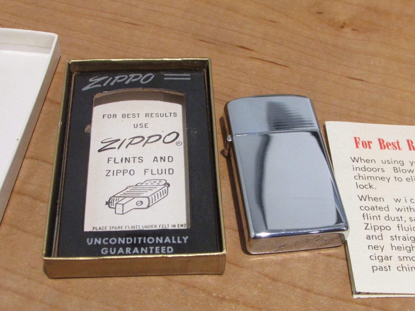 Vintage Zippo Slim Lighter No. 1610 with High Polish Original Box NIB Unfired! eBay