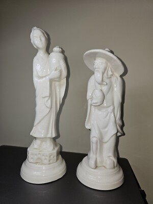 Unique Blanc de Chine Ayner's Ceramic Oriental Crackle Figurines Man & Woman