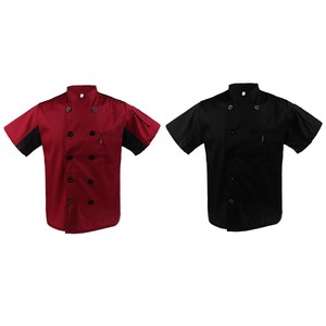 2pcs Black Red Chef Jackets Short Sleeved Kitchen Catering Uniform