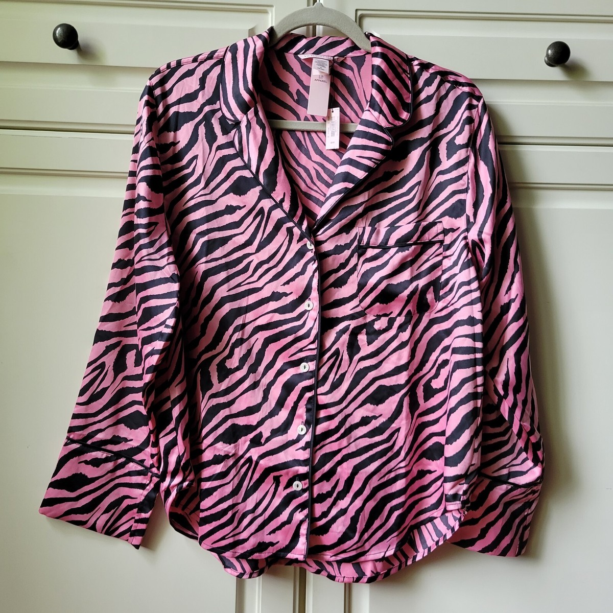 Victoria's Secret Pink Black Zebra Print Pajama Top Rose Luster L