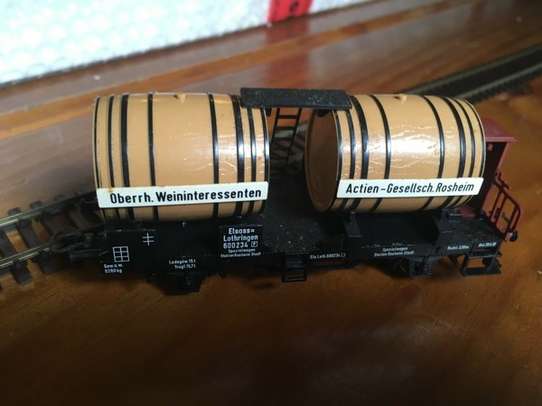 Märklin 4432. Vagón con dos toneles. Época I, de los ffcc. de Alsacia-Lorena