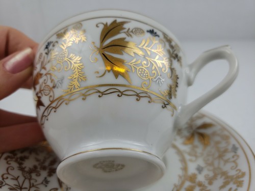 LEFTON HAND PAINTED Floral Leaf Pattern Tea Cup Saucer GOLD Filigree Model 373 N - Picture 4 of 11