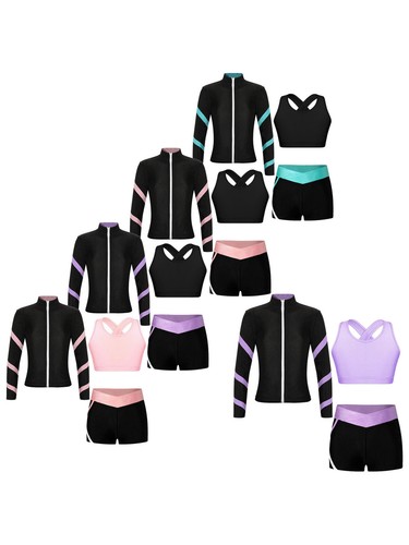 Kids Girls Set U Neck Tracksuit Sport Tops Outfit Cross Sets V-front Shorts - Picture 4 of 57