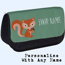 Personalised Woodland Squirrel Pencil Case / Makeup Bag. Custom Gift