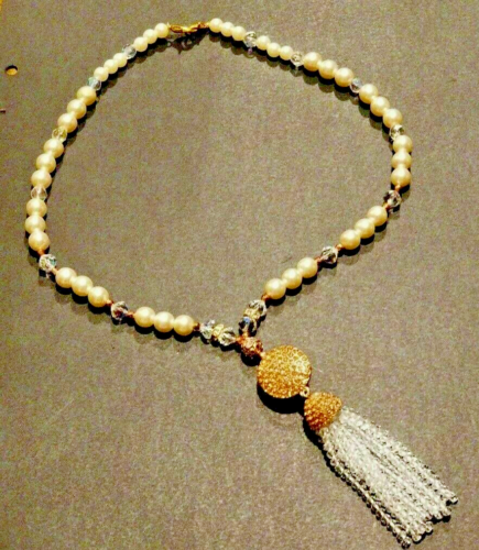 Anthropologie BAUBLEBAR Gold Tone Faux Pearl Tassel Pendant Necklace 22" NWT - Picture 1 of 5