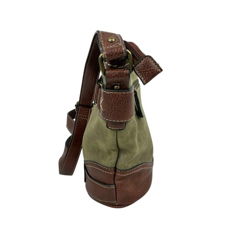 Concept Women's Crossbody Purse Faux Leather Brown Green Tan Zip Closure Bag EUC - Picture 6 of 12
