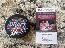 jonathan lekkerimaki Autograph Signed 2022 NHL Draft Hockey Puck JSA COA Canucks