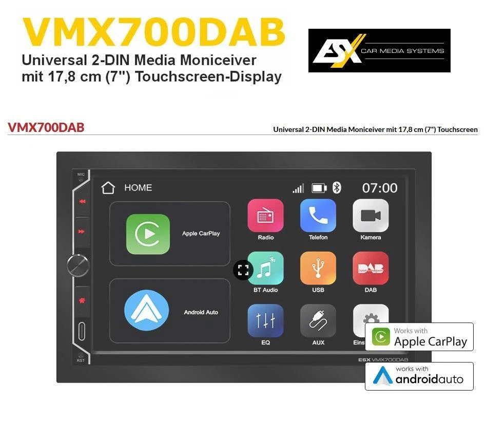 ESX VISION VMX700DAB 2-DIN Moniceiver Autoradio mit Radioblende für Fiat Ducato - Bild 4 von 4