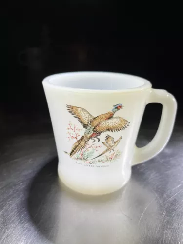 Vintage FIRE KING Ring Necked Pheasant Coffee Tea Mug Oven Ware Game Bird