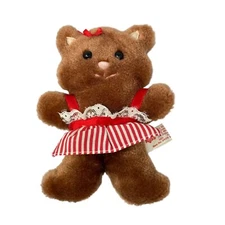 Russ Berrie Mrs Gingerbread Kitty Plush 5 Inch Cat Stripe Dress Vintage