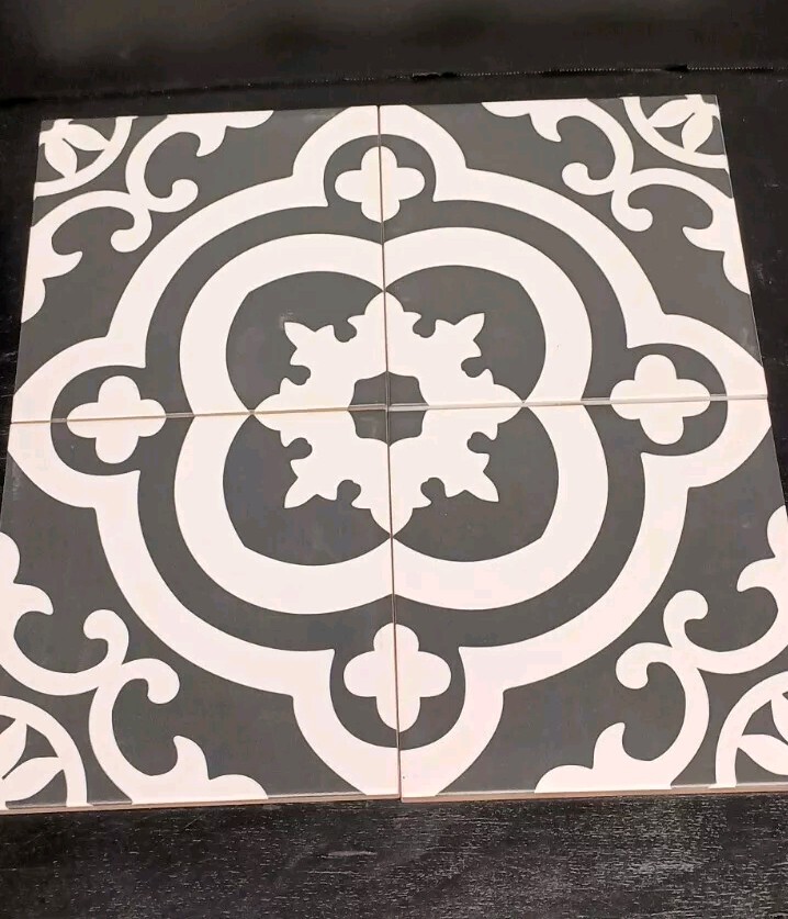 Set Of 4 Italian Black and White 8" X 8" Ceramic Mural Tiles Backsplash