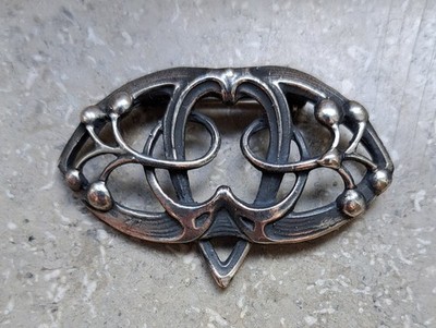 Large Antique Art Nouveau Silver 835 Brooch Floral Organic Jugendstil c.1900