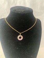 Women Necklace Gold-Plated Stainless-Steel Chain Pink Pendant Charm     J9-2