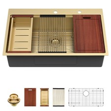 Sarlai 36 Gold Drop In Sink - 36x22 Inch Drop In Kitchen Sink Gold Ledge