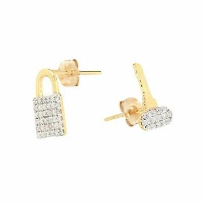 1.20Ct Lab Created Diamond Lock & Key Women's Earrings 14K Yellow Gold Finish