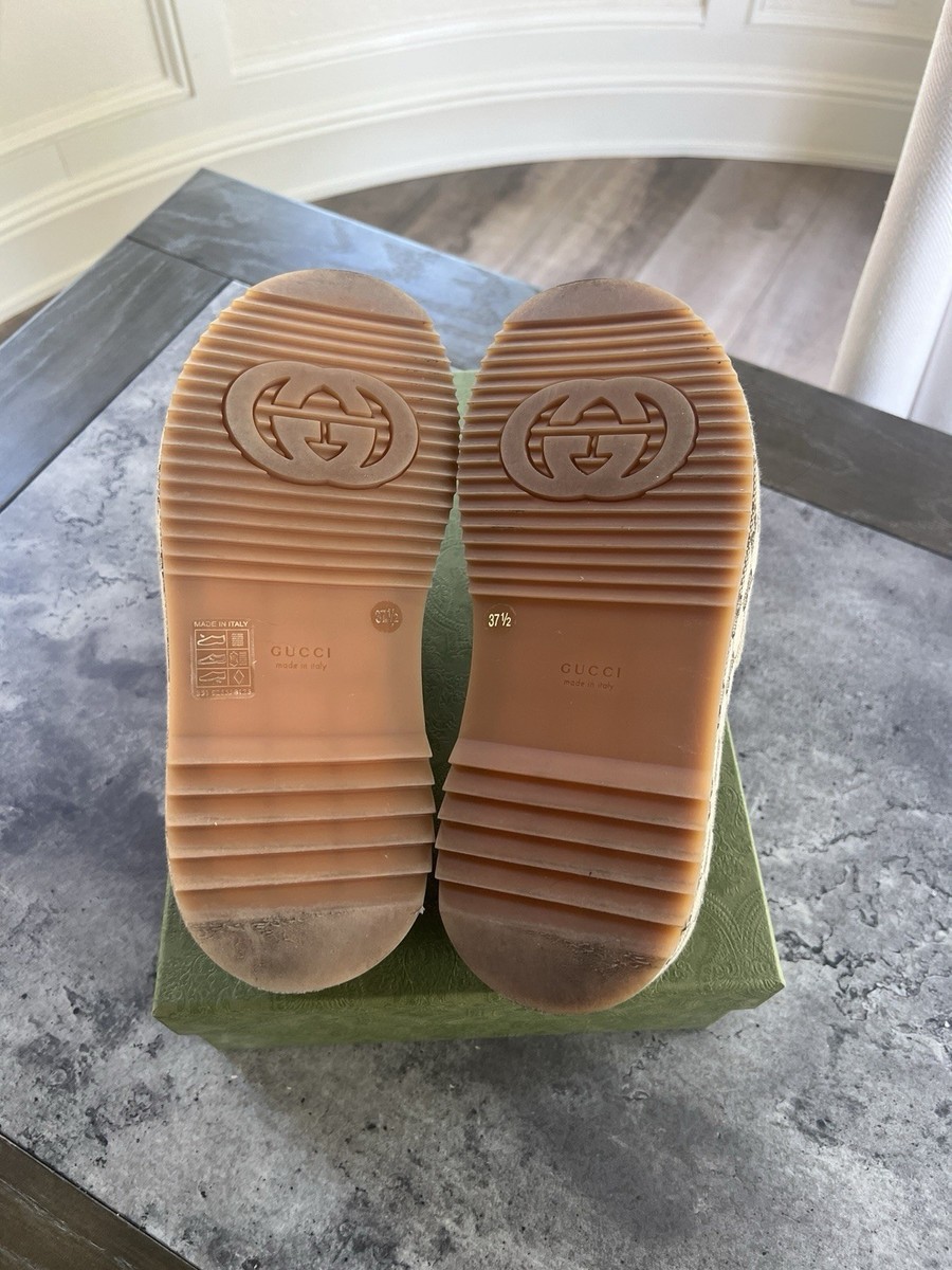 Gucci GG Logo Platform Slide Sandals Beige Brown Canvas Women's