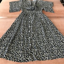 Faithfull the Brand Maxi Dress Women 2 Black Floral Button Up Short Sleeve